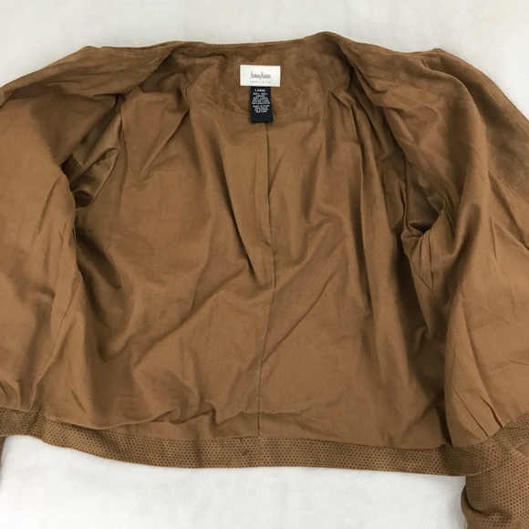 NEIMAN MARCUS Perforated open front Suede jacket L - Picture 7 of 8